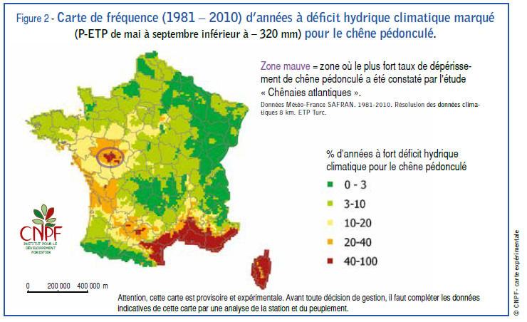 Carte de vigilance climatique pour le chêne pédonculé