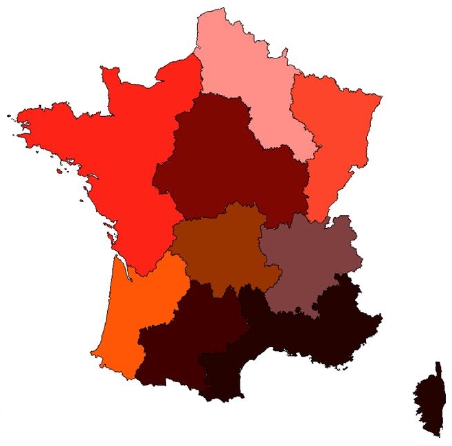 Exemple de carte des interrégions retenues pour l’enquête RESOFOP 2015