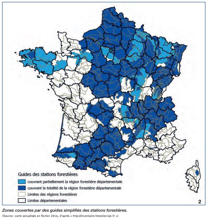 Zones couvertes par des guides simplifiés des stations forestières