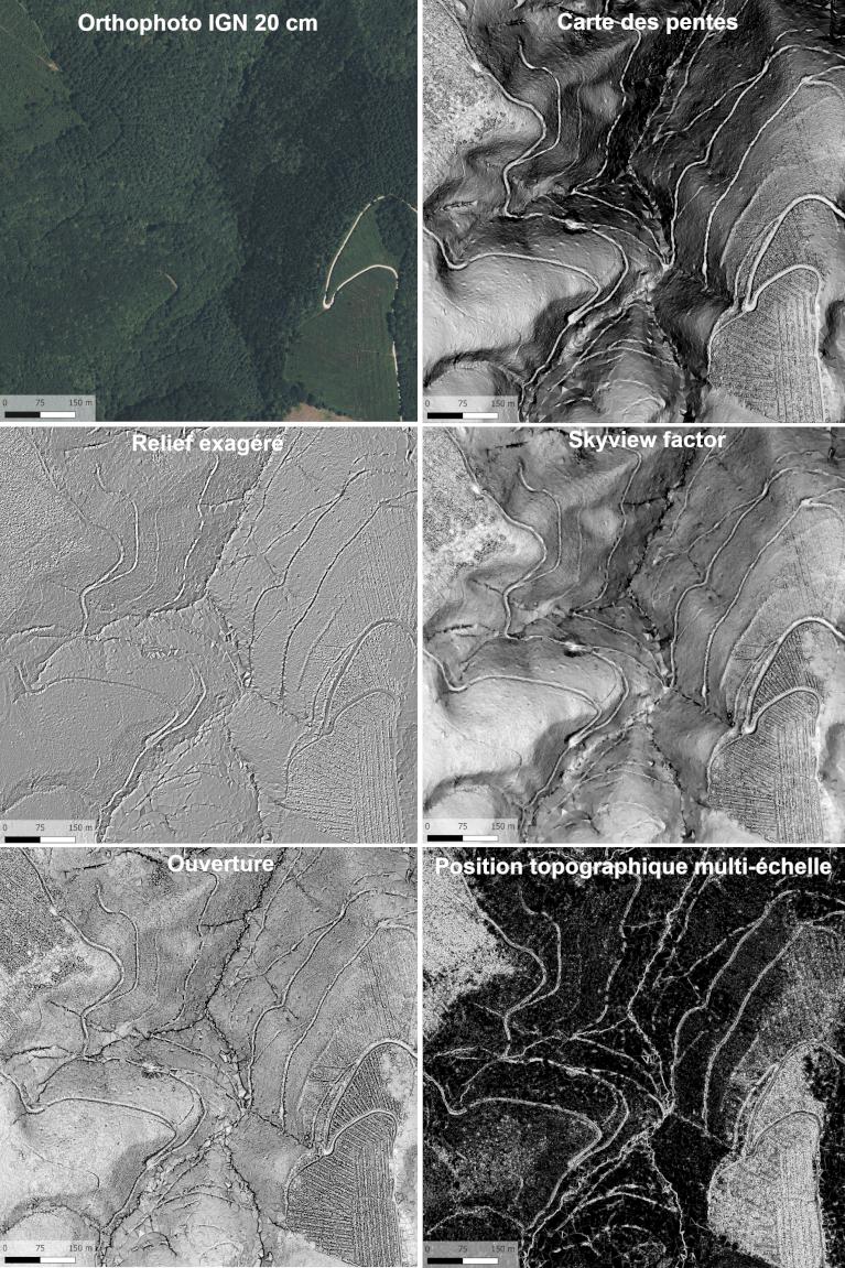 Exemples de dérivés obtenus à partir du traitement de nuage de points LiDAR HD