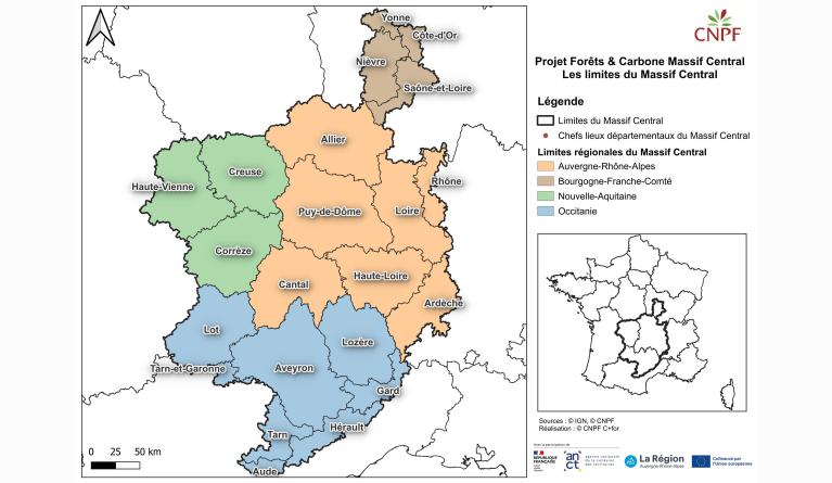 Limites Massif Central Départements MC4CO2 
